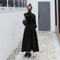 여성 명품 스타일 고급 수입 블랙 롱 코트 원피스 트렌치 브이넥 벨트 결혼식 하객룩 미시룩 등원룩 벨티드