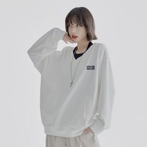 HXT 여성 브이넥 맨투맨 티셔츠 오버핏 긴팔 상의 풀오버 봄가을 베이직