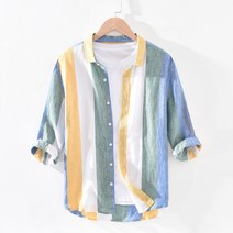 남자 린넨 셔츠 체크무늬 7부 빅사이즈 봄 여름 가을 남성 캐주얼 면마 마 상의 2022 mens summer linen shirts KB0134