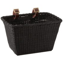 Retrospec 자전거용 케인 직조 직사각형 토토 바구니 정품 가죽 스트랩과 황동 버클 포함 다크 스테인, Toto Basket, Black