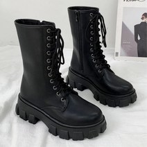 여성 옆지퍼 전투화 블랙 긴목 워커 여자키높이신발