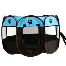 길고양이집 야외고양이집 고양이숨숨집 휴대용 애완 동물 강아지 놀이 틀 접는 공원 케이지 하우스 강아지 개집 팔각형 울타리 작은 대형 개 고양이 텐트 침대 배달 실, 하늘색, S 43x73cm