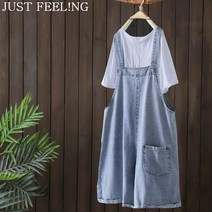 JUST FEEL!NG 오버핏 여성 데님 멜빵 점프수트 반바지 2컬러