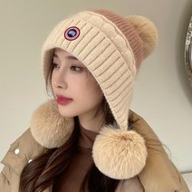 겨울방한모자 공식 패션표 토끼털모자 방한 큐트니트에 두툼한 보디히트 기모 귀마개