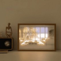 LED액자 홈인테리어 그림액자 무드등 3색변광, D(빈 집), 스몰, 충전타입