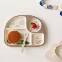 데일리 밤부 키즈 디너세트 3종류, 식판+보울+컵+스푼+포크, 02 Grizzly bear