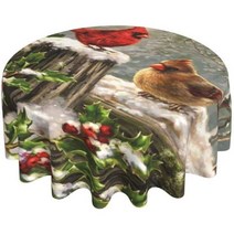 원형테이블보 6인용 4인용 행사용 겨울 눈 새 홀리 베리 원형 식탁보 테이블 커버 피크닉 연회 파티 주방 장식 60 인치, Round Diameter 150CM, Color-1