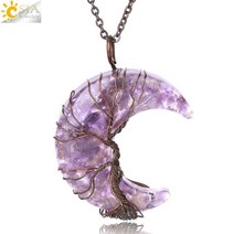 보석 알함브라 목걸이 차크라 생명의 나무 목걸이 와이어 랩 초승달 스탈 펜던트 칩 쿼츠