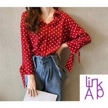 링크어패럴 여성 루즈핏 도트 포인트 블라우스 여성오피스룩 땡땡이 셔츠블라우스