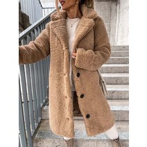 페이크퍼코트 빅카라코트 솔리드 두꺼운 인조 모피 오버 코트 여성 싱글 단추 털 재킷 가디건 가을/겨울