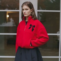 RIBBON FLEECE HALF ZIP-UP_RED