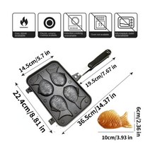 와플메이커 일본 타이야키 이중 물고기 모양 디저트 와플 케이크 메이커 일본 팬케이크 타이야키 프라이 팬 와플 몰드, 2.4 holes
