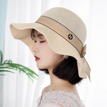 H포인트 리본 버킷햇 여름모자 왕골모자 피크닉모자 여자 왕챙 여름 자외선차단 돌돌이 비치 모자 썬캡