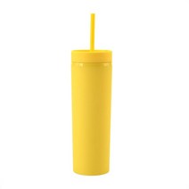 뚜껑과 빨대가 있는 16oz 아크릴 텀블러 물 커피 휴대용 재사용 가능한 컵용 이중 벽 병, [11] YELLOW