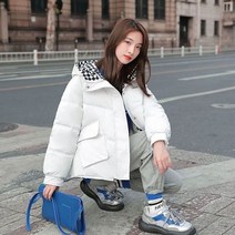 Crzen 여자 후드 솜옷 겨울 애나멜 펄패딩 점퍼 오버핏 보온 코트 23D727