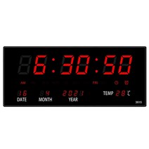 집들이아날로그벽시계 옛날 괘종 감성 시계 월클락대형 전자 벽시계 유리 거울 온도 날짜 표시 테이블, 03 Red_02 UK Plug