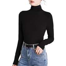 LINDLOOK 여성용 기본 긴소매 터틀넥 모달 경량 티셔츠 슬림핏 소프트 티 탑 블랙/터틀넥 Small, Black/Turtleneck