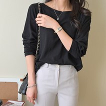 데일리앤 러빙 여성 슬라브 보트넥 무지 긴팔 티셔츠