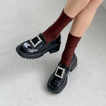 에나멜 큐빅 로퍼힐 가보시 통굽힐 로퍼구두 6cm