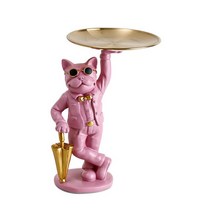 북유럽 프랑스 불독 조각 개 입상 동상 키 보석 보관 테이블 장식 선물 접시 안경, CHINA, Pink_CHINA