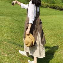 방가지똥 심플 카키린넨 앞치마