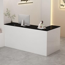 ㄱ자 카운터 데스크 인포 계산대 프론트 접수대 테이블, 화이트+블랙 카운터 180x60x90cm