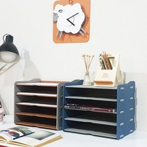 심쿤 A4 서류 정리함 가로 5단 파일꽂이 우드 서류함, 그레이+브라운