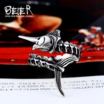 물고기반지 여자 애끼 손가락 왕관 엄지 BEIER 316L Stainless Steel 유행 동물 물고기 링 Unique 총 뼈 패