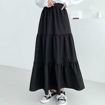 바스락 3단 캉캉 플레어 롱 스커트 허리 밴딩 여유핏 J6L 플리츠 니트 겨울 치마 주름 여성 청 h a라인