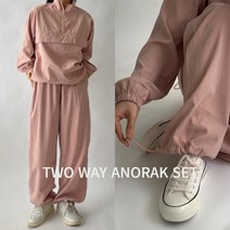 [럽즈올] 여성용 빅사이즈 오버핏 아노락 후드 맨투맨 반집업 투웨이 와이드팬츠 조거바지 트레이닝 세트