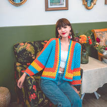 손뜨개 가디건 오픈 브이넥 겨울 포인트 꽃무늬 간절기