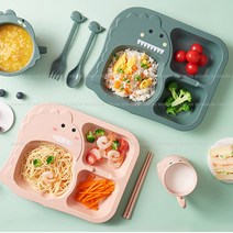 유아식판 어린이식판 가정용식판 유치원식판 식판도시락 다식판 자율배식대, 1공룡식판세트-그린