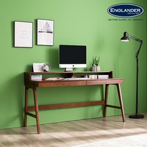잉글랜더 오슬로 고무나무 원목 책상 1600(선반 포함), 월넛