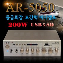 ARAUDIO AR-5050 미니앰프 2채널앰프 스테레오앰프 200W USB 매장 카페 학원 휘트니스 어린이집 사은품증정, 골드