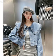 봄 여성 재킷 빅 카라 프릴 숏 루즈핏 데님 청 자켓