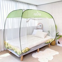 초간편 접이식 원터치 모기장 사각 침대 텐트 아기 낙상 방지 싱글 더블 퀸 킹 캐노피, 3문 원터치 사각:아보카도