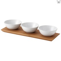 이케아 트레이+그릇3 튕들뢰스 대나무/화이트 원목 서빙 쟁반 주방 카페 식당 나무 받침