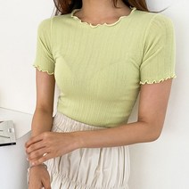 바잉몰 여성 성숙해진 반팔 슬림 주름 티셔츠