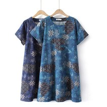 L-4XL 여자 빅사이즈옷 시원한 얇은 원피스 고상한 홈웨어 중년 여름원피스 플라워 큰옷