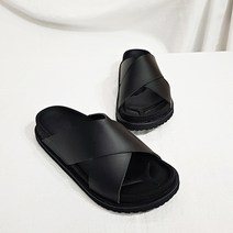 로니케이 올블랙 인조가죽 엑스 스트랩 샌들 슬리퍼