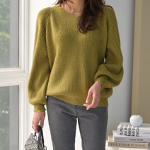 데일리앤 모엘즈 여성 브이넥 벌룬소매 루즈핏 니트