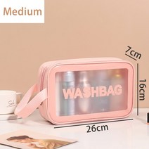 Onuobao-투명 토트 워시 백 PU 화장품 가방 대용량 방수 세면 용품 보관 가방 휴대용 여행 WAHSBAG, 핑크-미디엄