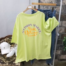 상상그이상 여성용 국내제작 메이커 반팔티 파스텔 컬러구성 빅사이즈 티셔츠 루즈핏 레터링 포인트 티셔츠
