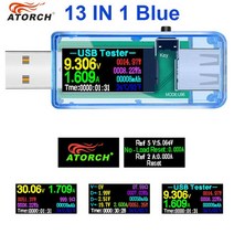 전압 전류 접지 테스트기 usb tester 13 in 1 dc digital volt, 1x블루 u96, 1개