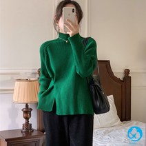 초록색니트 올리브색 루즈핏 캐주얼 소매 스웨터 슬림핏