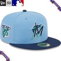 [미국정품] 907227 스냅백 캡모자 MLB [마이애미 말린스] 뉴에라 Green Undervisor 59FIFTY Fitted Hat - Light Blue/Navy