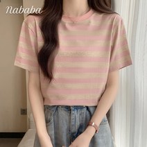 나바바 NT855 여성 캐주얼 심플 단가라 반팔 라운드넥 티셔츠