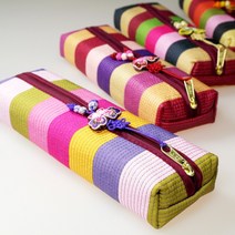 필통 천필통 초등 초등학생 파우치 지퍼 봉제 필통 문구용품 어린이 선물 학용품 한국선물 한국기념품 외국인선물, B-색동 파우치, 1.반달형(색상 랜덤)