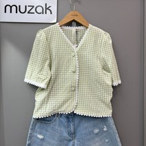 무자크 지지미 체크 블라우스 N4BL46