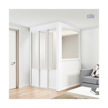 [솔리에] [비밀가격] ㄱ자 3연동 파티션형 슬림도어 중문(고시형/1200~1500mm), 색상:블랙 / 유리:미스트